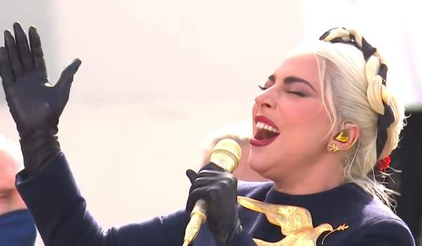 Lady Gaga sings the United States anthem during the inauguration of Joe Biden